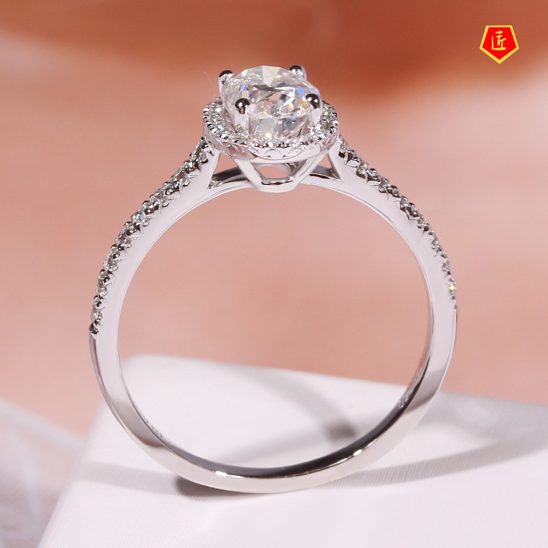 [Ready Stock]Graceful Fashion Micro-Inlaid Oval Moissanite Open Ring for Women