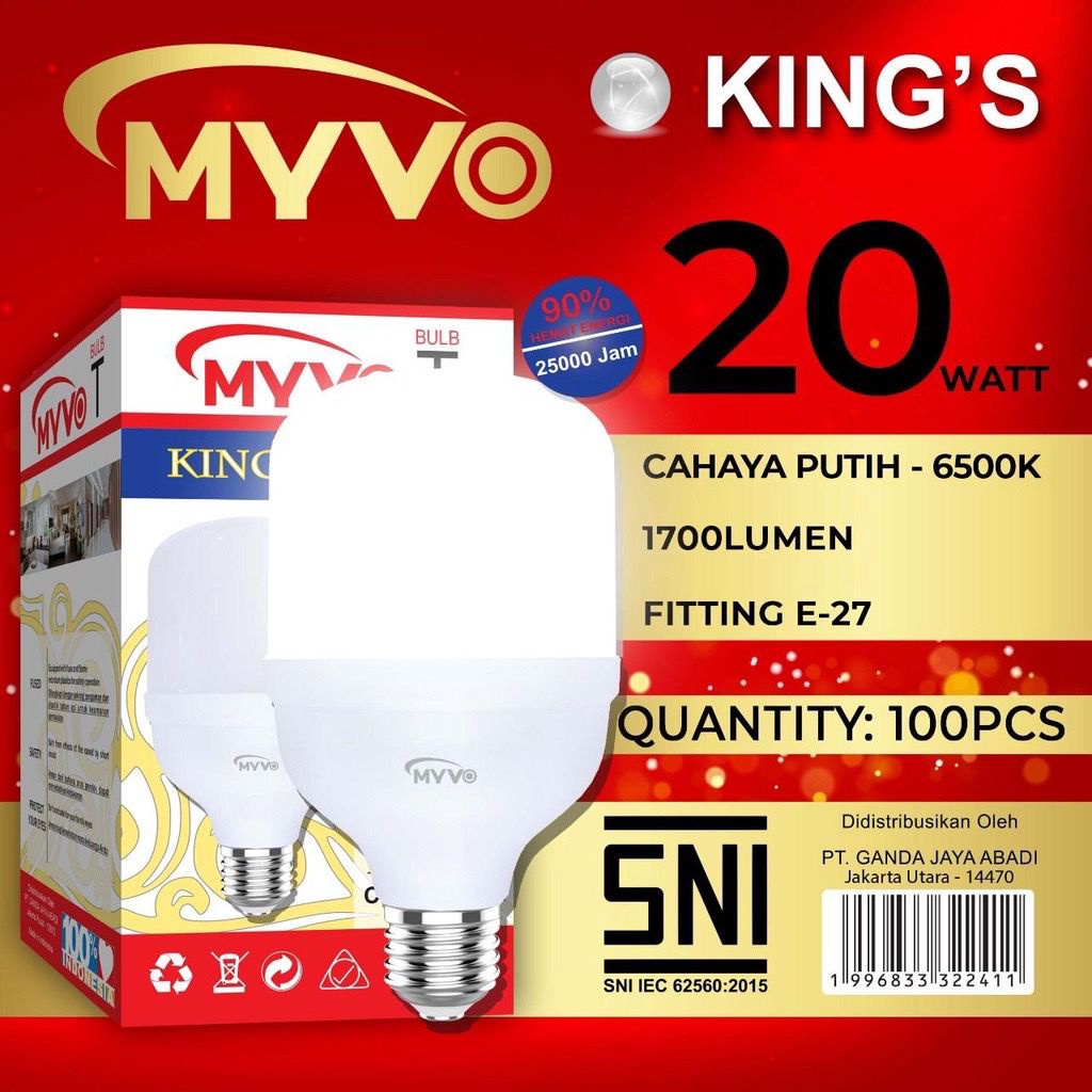 Lampu LED 20WATT Myvo King Capsule T Bulb Cahaya Putih