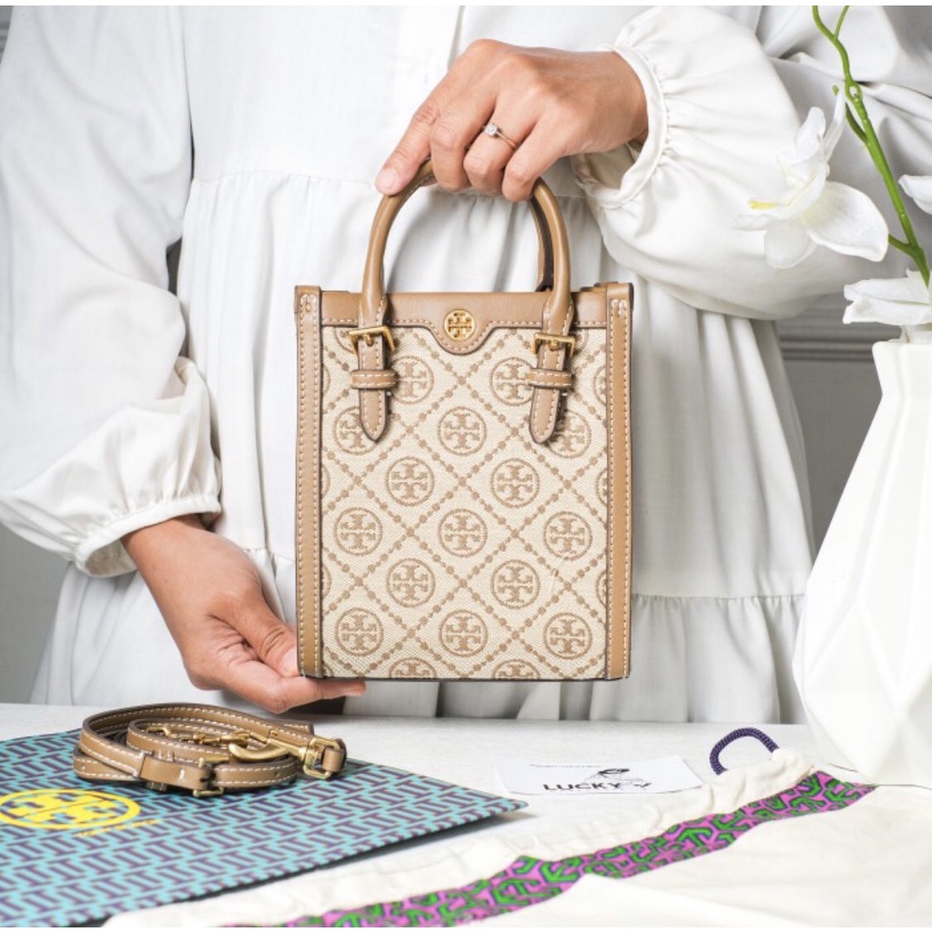 Tory Burch T Monogram Jacquard Mini In Brown - ORIGINAL 100%