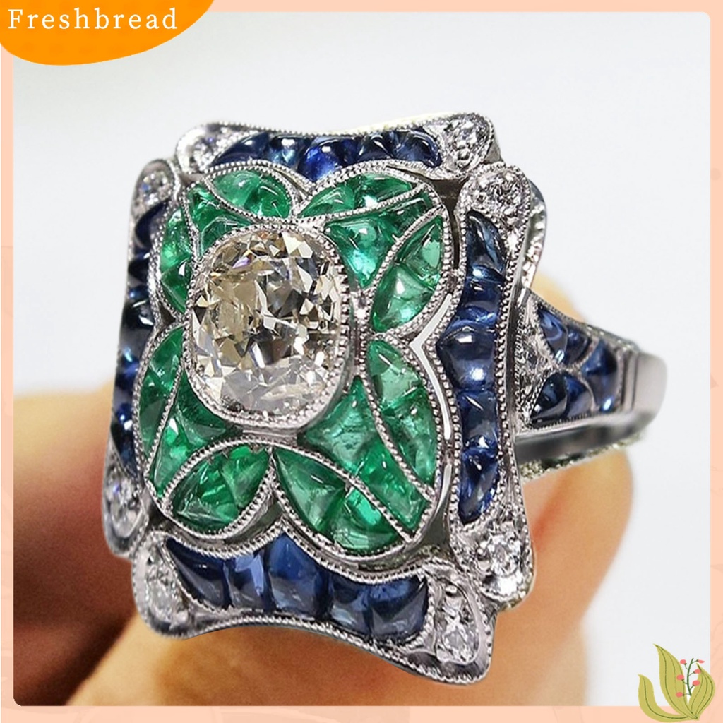Terlaris Women Faux Sapphire Emerald Inlaid Flower Finger Ring Wedding Party Jewelry Gift