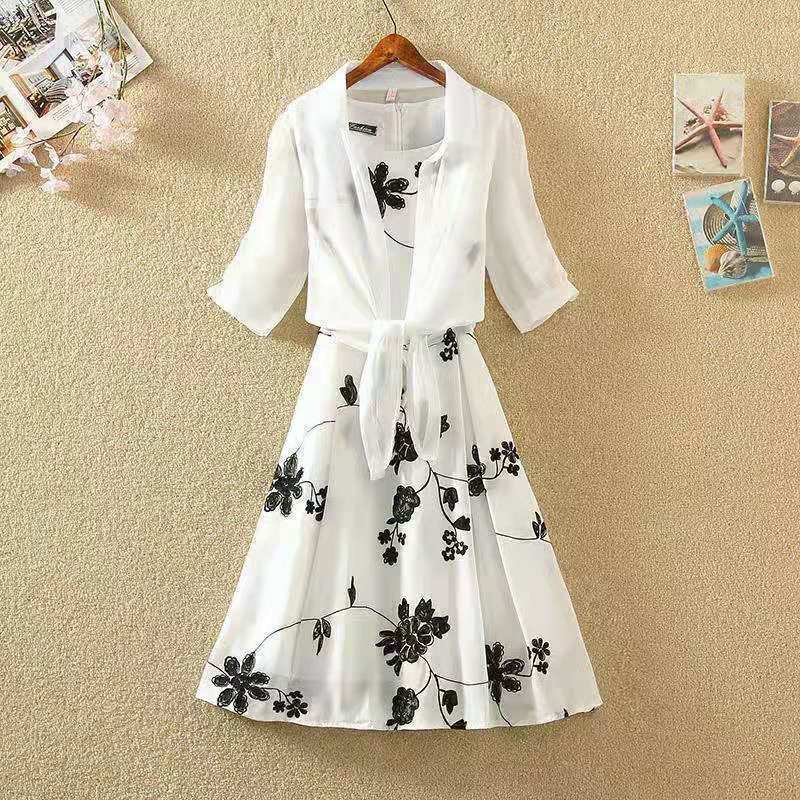 Satu potong/set 2021 Amol vintage cetak gaun hitam A- line rok dua potong gaun anggun gaun korea
