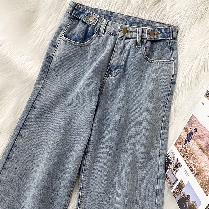 Highwaist Straight Loose Korean Style Warna Biru Celana Jeans Panjang Wanita