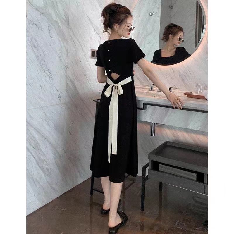 H7 D22/258 Square neck dress / backless dress / Dress midi lengan pendek leher kotak elegant