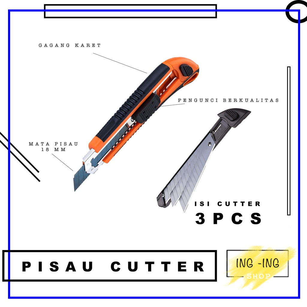 

Pisau Cutter Besar Pemotong Kertas Gagang Karet Refill isi 3 Pcs