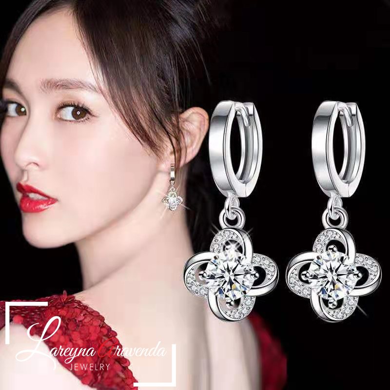 Anting Wanita Silver S925 Lapis Emas 18k Model Bunga Gantung AT045