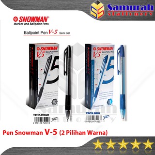 Pulpen Snowman V5 0.7 mm Lusin / Ball Pen 07 Cetek V 5 Hitam Biru Pak