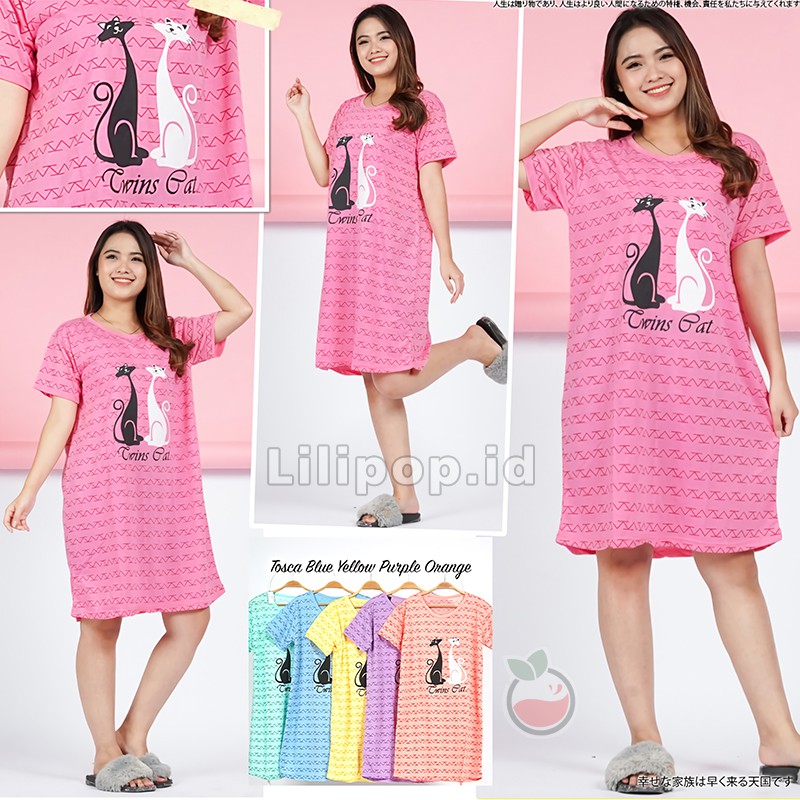 Baju Tidur Daster Wanita Twins Cat Terusan Busui Bumil Kancing 2 Dress Baby doll Lilipop