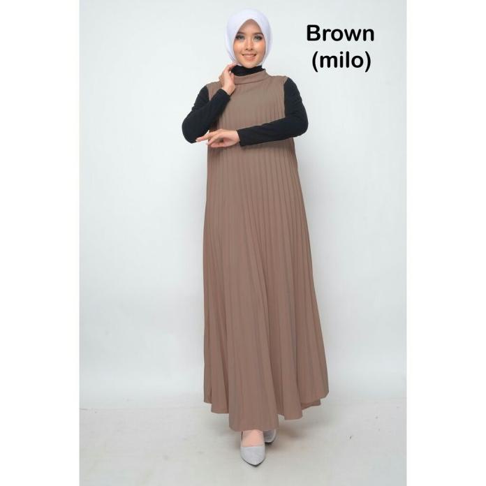 Baju Gamis Plisket Wanita Tanpa Lengan / Gamis Plisket Kensi 603 Diskon R23A