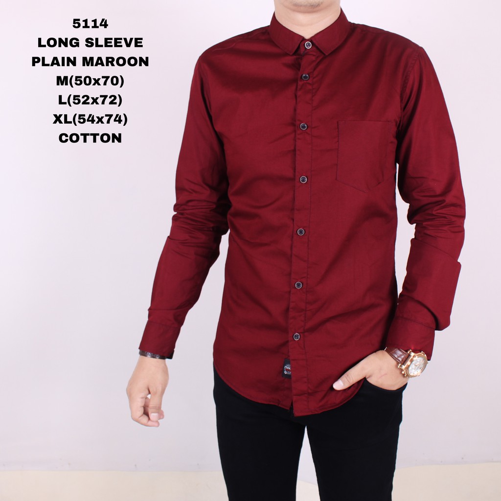 Zoeystore1 5114 Kemeja Merah Maroon Polos Pria Lengan 