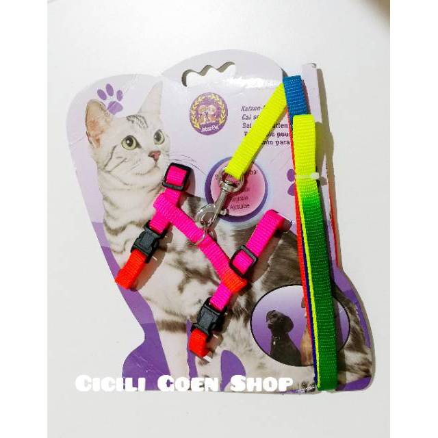 Harness badan H anjing kucing kelinci warna rainbow tali tuntun kitten puppy cat dog cantik