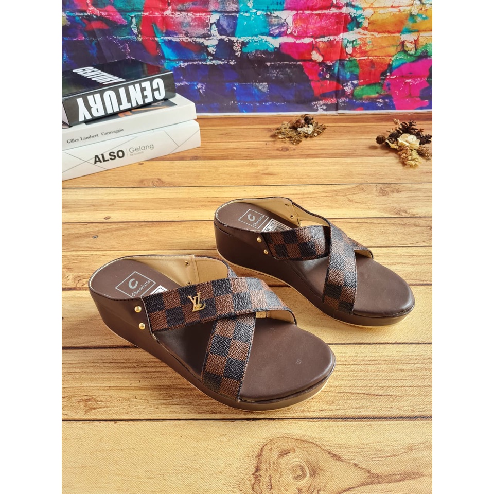 ABBUSHOES JH 101  Wedges Untuk Wanita Motif kotak 2  5cm