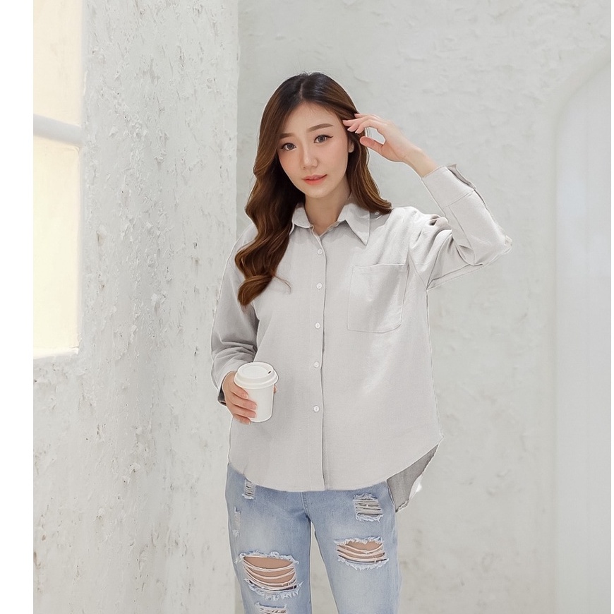 FWR - KEZI LINEN SHIRT 2321 / KEMEJA OVERSIZE LINEN WANITA / KEMEJA LENGAN PANJANG WANITA