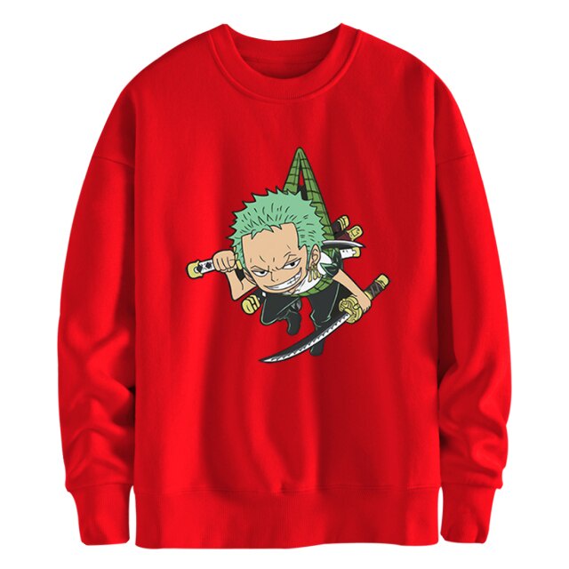 Sweater ZORO Chibi Basic Crewneck Anime ONE PIECE Pria Wanita Bahan Fleece Ukuran S M L XL XXL XXXL