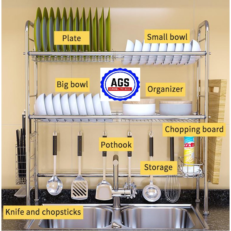Rak Piring Wastafel Pipa Bulat Rak Piring Stainless 304 60cm - 120cm