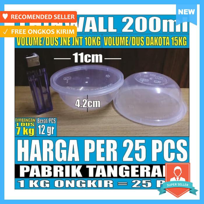 MANGKOK MAKAN - MANGKOK PLASTIK 200 ML TEMPAT KOTAK MAKAN NASI CUP PUDING THINWALL