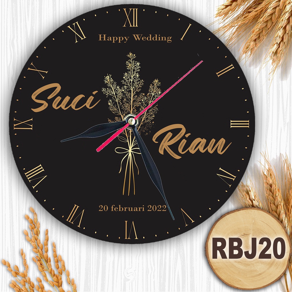 JAM DINDING KAYU CUSTOM NAMA FOTO HADIAH PERNIKAHAN UNIK KADO NIKAH NIKAHAN WEDDING ULANG TAHUN LUCU-RBJ20