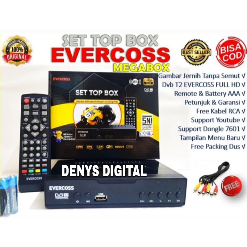 STB TV DIGITAL Set Top Box Evercoss STB Evercoss PRO DVB-T2 TV Digital Full HD Wifi Youtube Setopbox