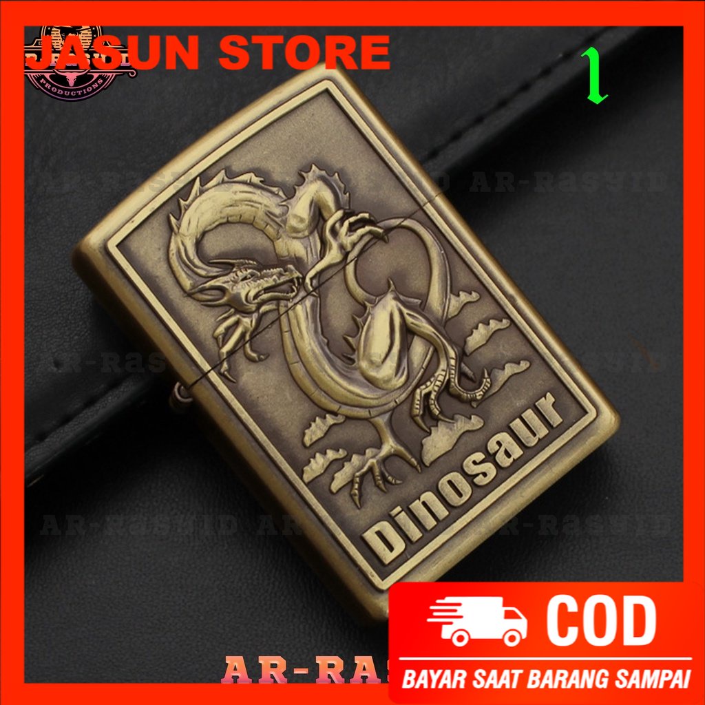 BISA COD! Korek Api Roda Api Zippo Minyak Jiantai Motif Dinosaurus Dinosaur War JT-6007