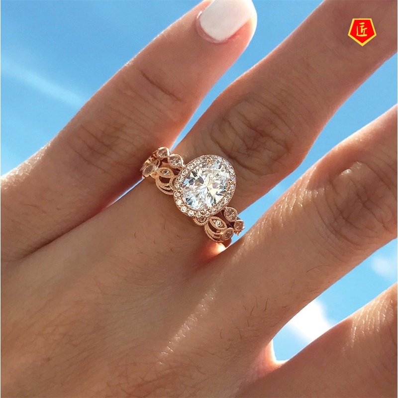 [Ready Stock]Hollow Pattern Diamond Ring Set Women's Fashion