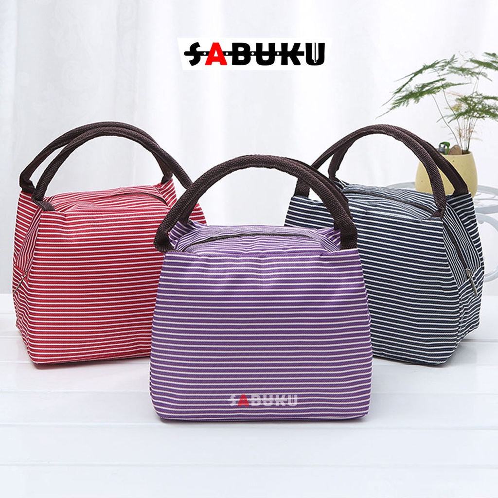 Tas Bekal Makan Model Resleting Cute Lunch Box Makanan Alumunium Kotak Makan Lunch Bag Kotak Stripe - 221