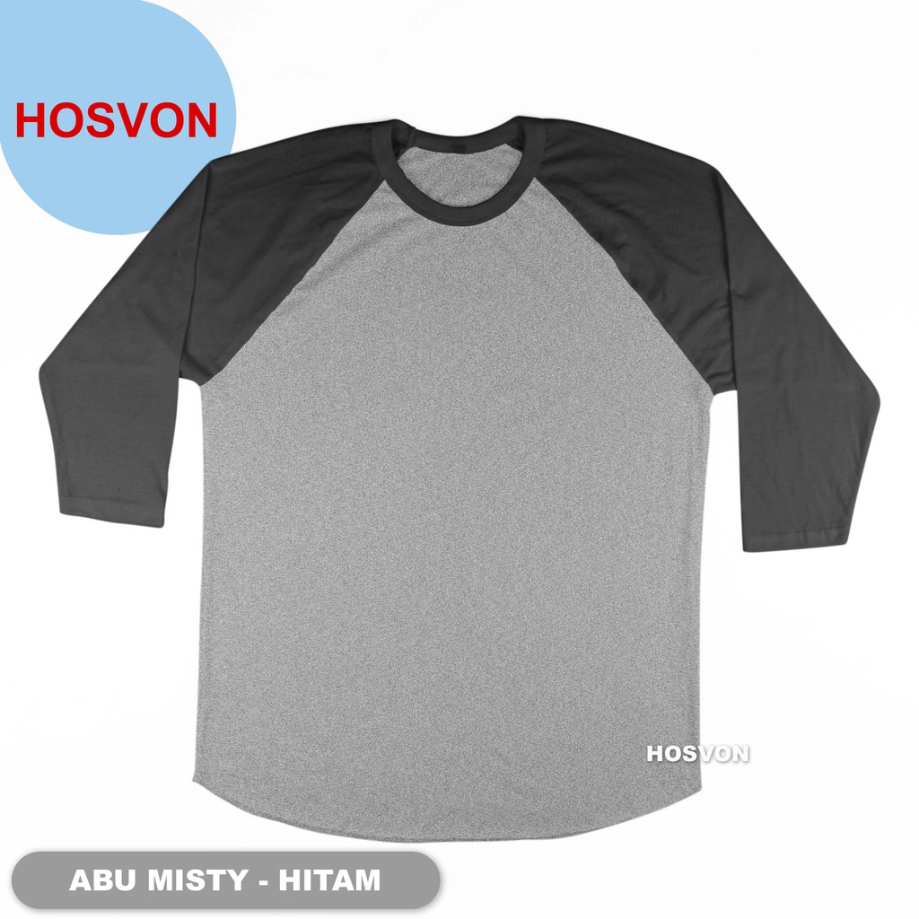 ABU MISTY - HITAM Raglan Lengan 3/4 COTTON COMBED 20s (PRIA &amp; WANITA)