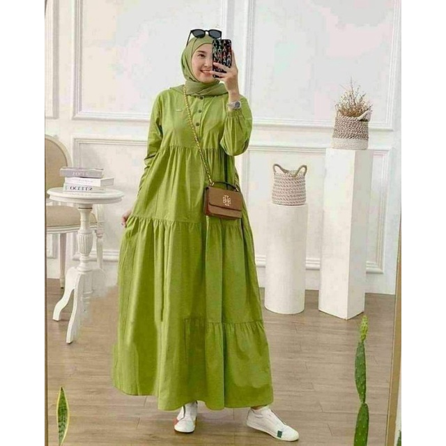 Gamis midi kirania | gamis midi polos kancing | gamis busui