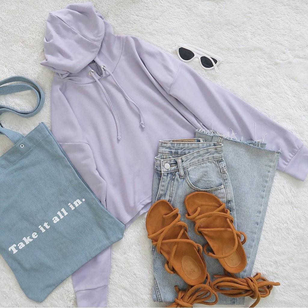 1KG MUAT 5PCS | SWEATER HOODIE LILAC UNGU BABYTERY HITS SELEBGRAM FASHION WANITA MASA KINI