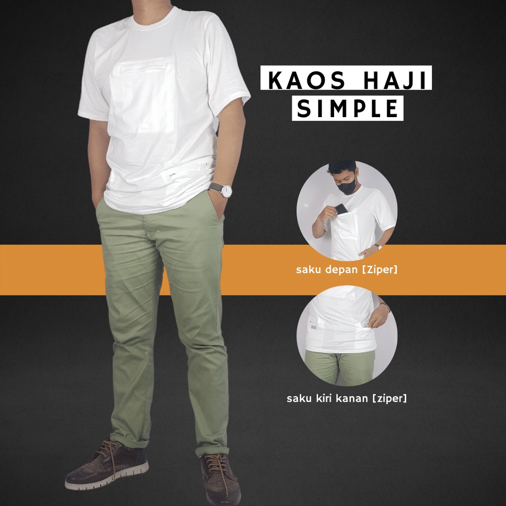 Kaos Oblong Premium Tiga Saku / Kaos Haji Dan Umroh Pria 3 Saku Jumbo Perlengkapan Haji dan Umroh Pr