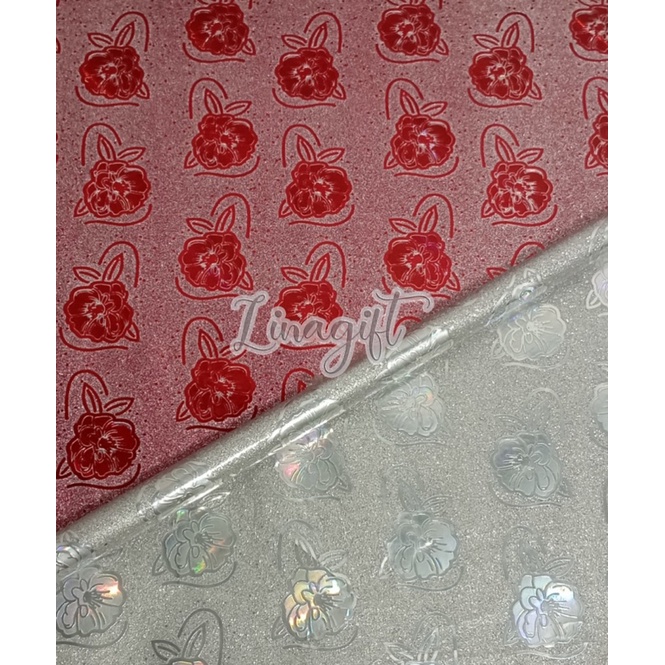 ( 3 Lembar ) PLASTIC METALLIC GLITTER - FLOWER - GIFT WRAPPING PLASTIK METALIK BUNGA ROSE STAR BINTANG TULIPS BUTTERFLY PUZZLE LEAVES DAUN HIASAN KADO NATAL ULANG TAHUN CLASSIC VINTAGE