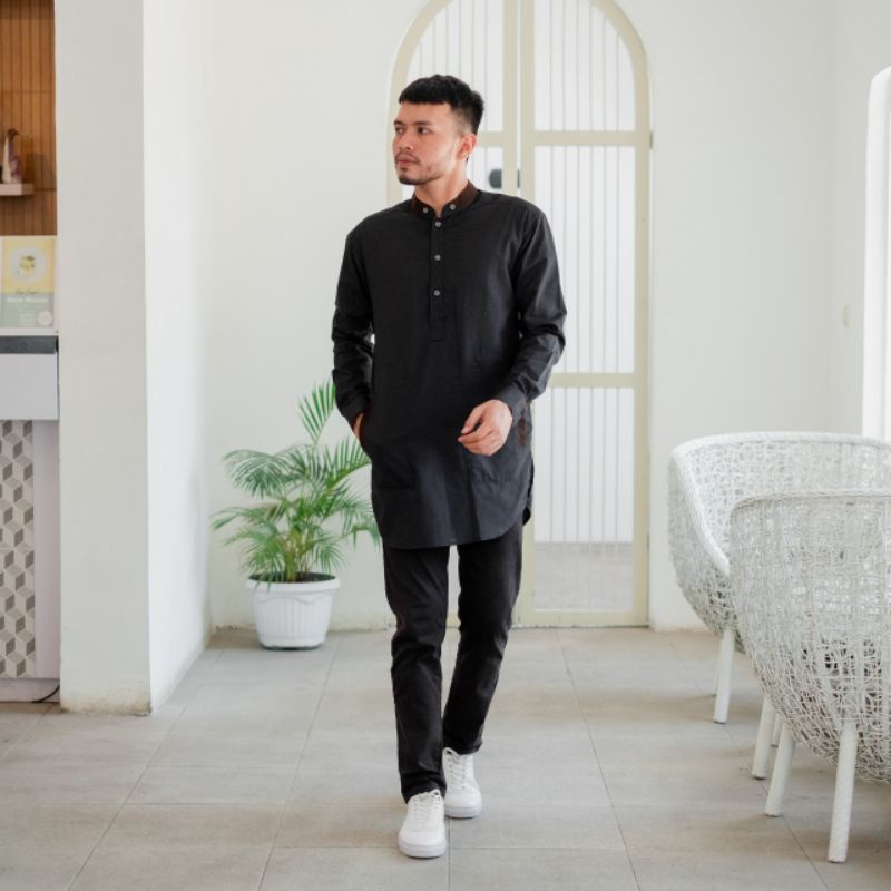 BAJU KOKO LENGAN PANJANG LIST HEDLONG FASHION MUSLIM MODEL KURTA KOKO PRIA