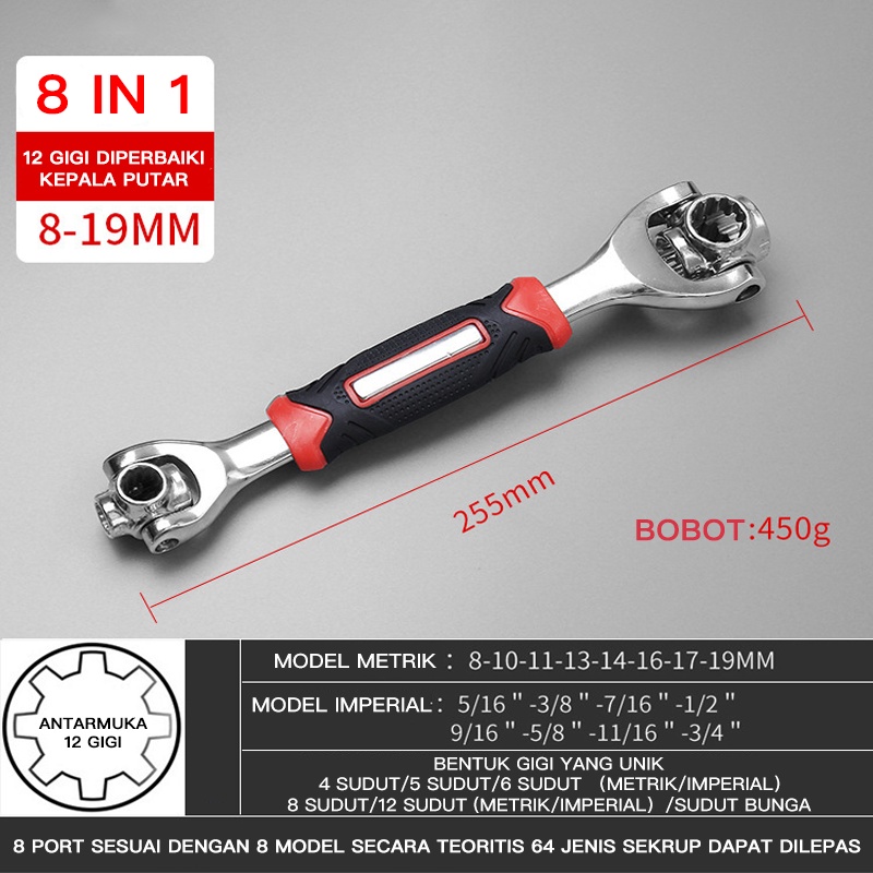 Kunci Ring Pas Shock Set Universal Socket Profesional Mobil Motor Serbaguna Pas 48 in 1