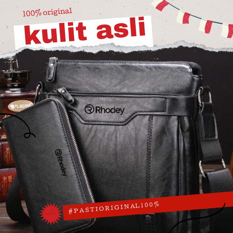 [KULIT ASLI] TAS SELEMPANG KULIT PRIA (FREE DOMPET)Rhodey  - 15036