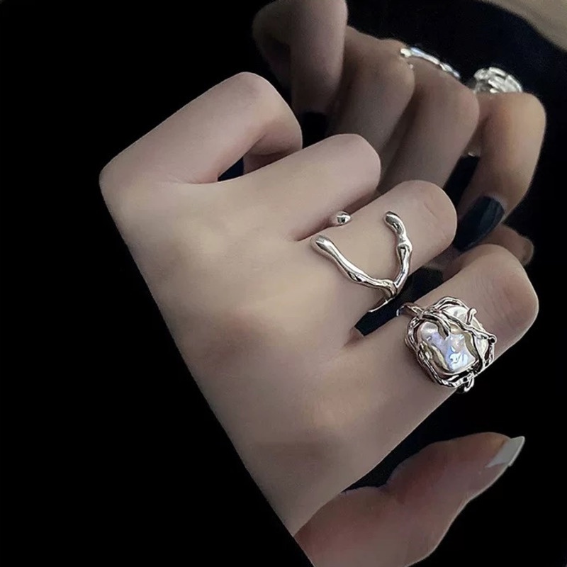 Cincin Model Terbuka Aksen Mutiara Untuk Aksesoris