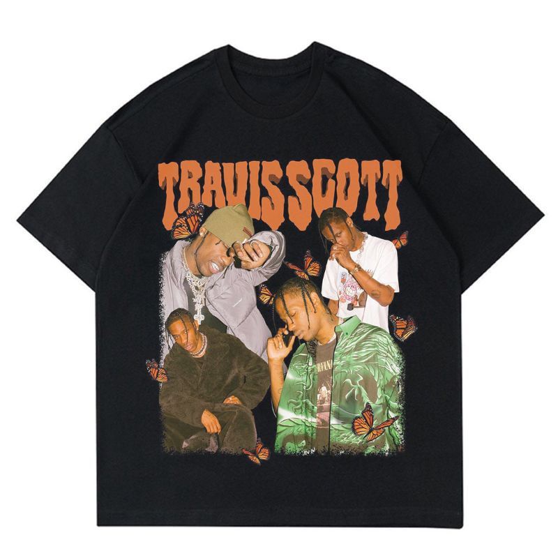 Kaos Vintage Travis Scott | Rap Tee Travis Scott | Kaos Baju Hitam Travis Scott | Oversize By H&M