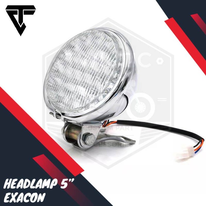Keja / Headlamp Lampu Depan LED Motor Custom Exacon Chopper Bobber Universal - Chrome Clear
