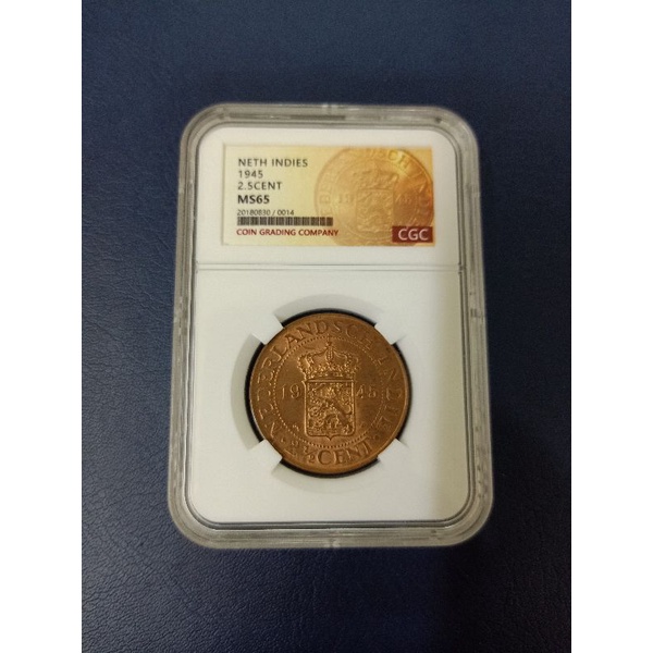 KOIN 21/2 CENT BENGGOL 1945 CGC MS65