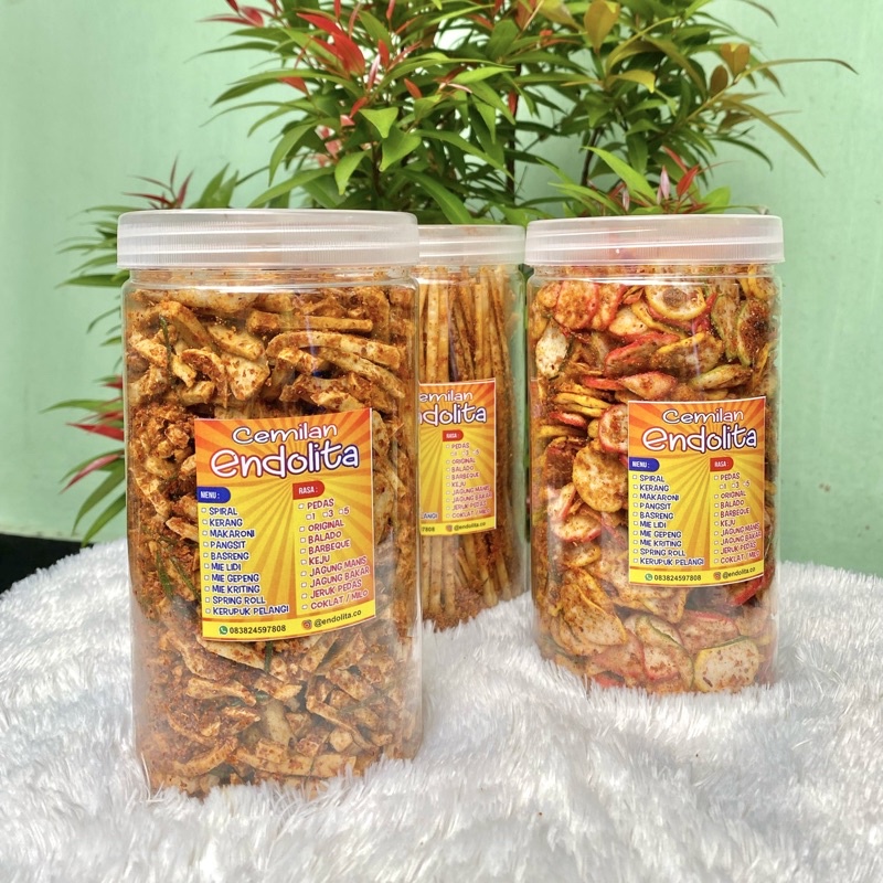 

TERLARIS Snack Lebaran / Kue Lebaran / Cemilan Pedas kemasan toples besar Cemilan endolita 380gr