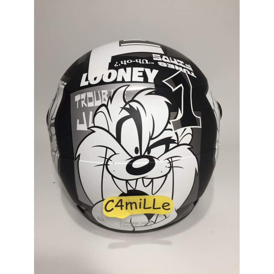 HELM GM EVO TAZMANIA 32 BLACK DOFF SILVER HALF FACE