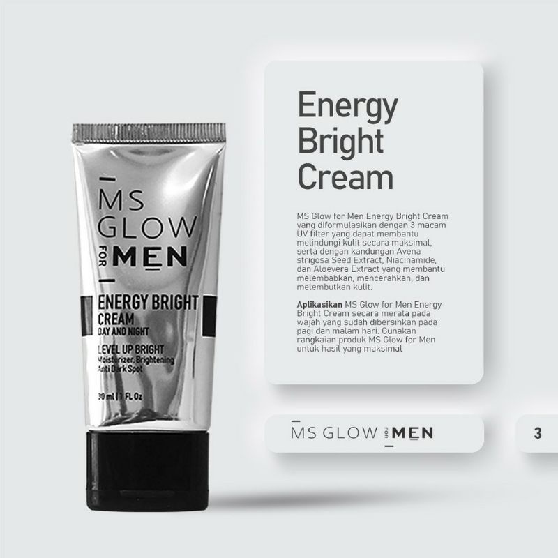 [100% ORIGINAL] PAKET HEMAT MS GLOW FOR MAN | Sunscreen Spray | Energy Serum | Energy Bright Cream | Energizer Facial Wash | Maskulin