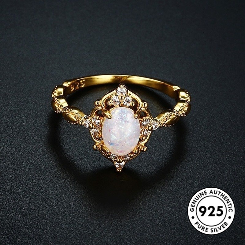 Cincin Lapis Emas S925 Hias Batu Permata Untuk Wanita