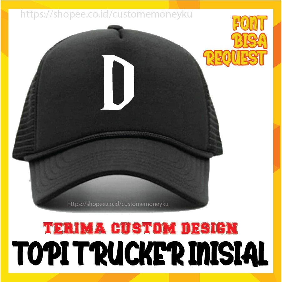 TOPI PRIA WANITA CETAK INISIAL HURUF D TOPI JARING TRUCKER - CUSTOM PREMIUM