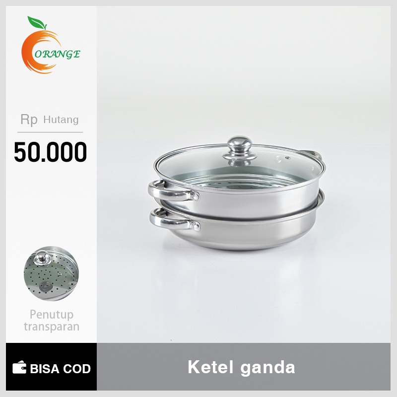 Orange Steamer 2 Susun Panci Steam Kukusan 2 Tingkat Kukus Panci Elektrik Listrik Rebus Serbaguna Mu