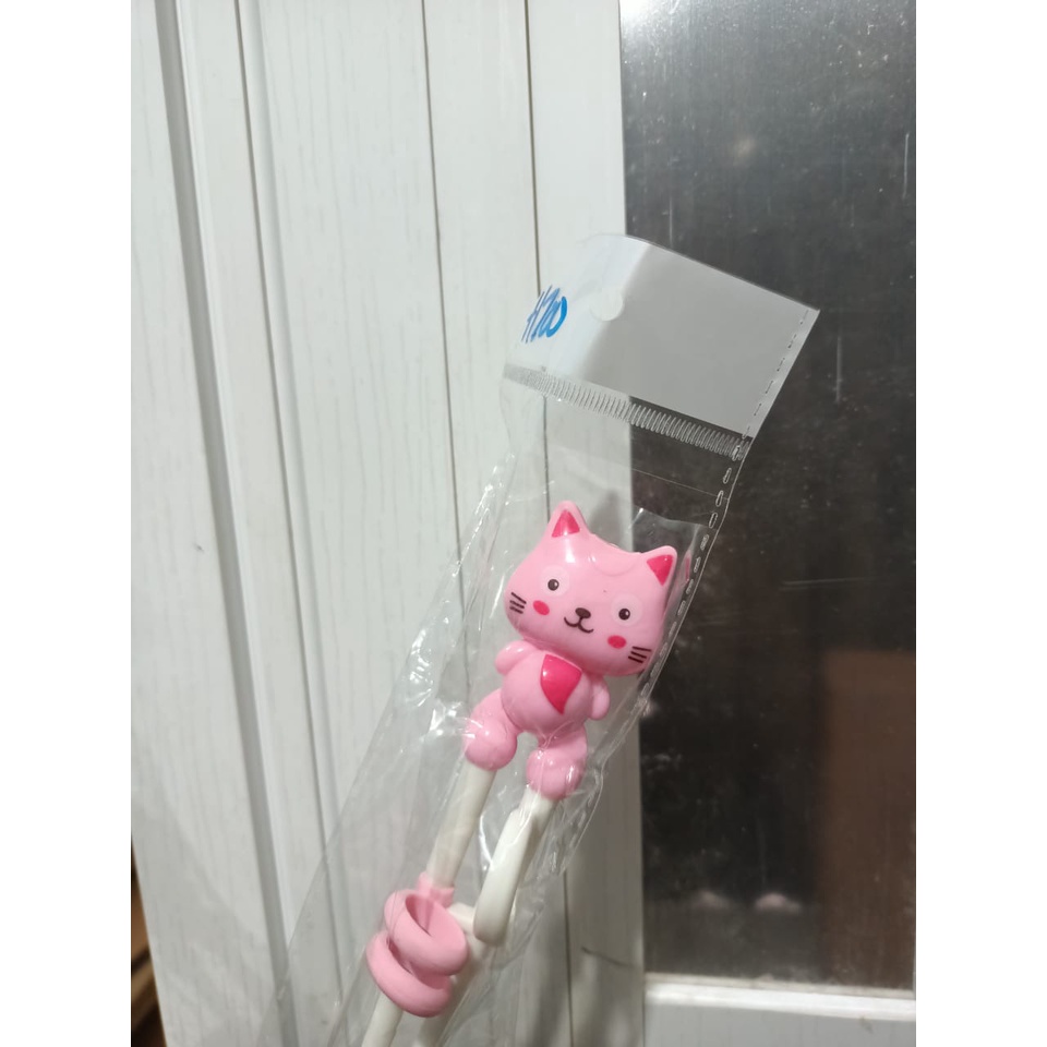 H 700 Sumpit Anak Karakter / Sumpit Anak Belajar Makan Model Kartun motif kucing Lolipop Animal Donat unik korea-Cat Pink