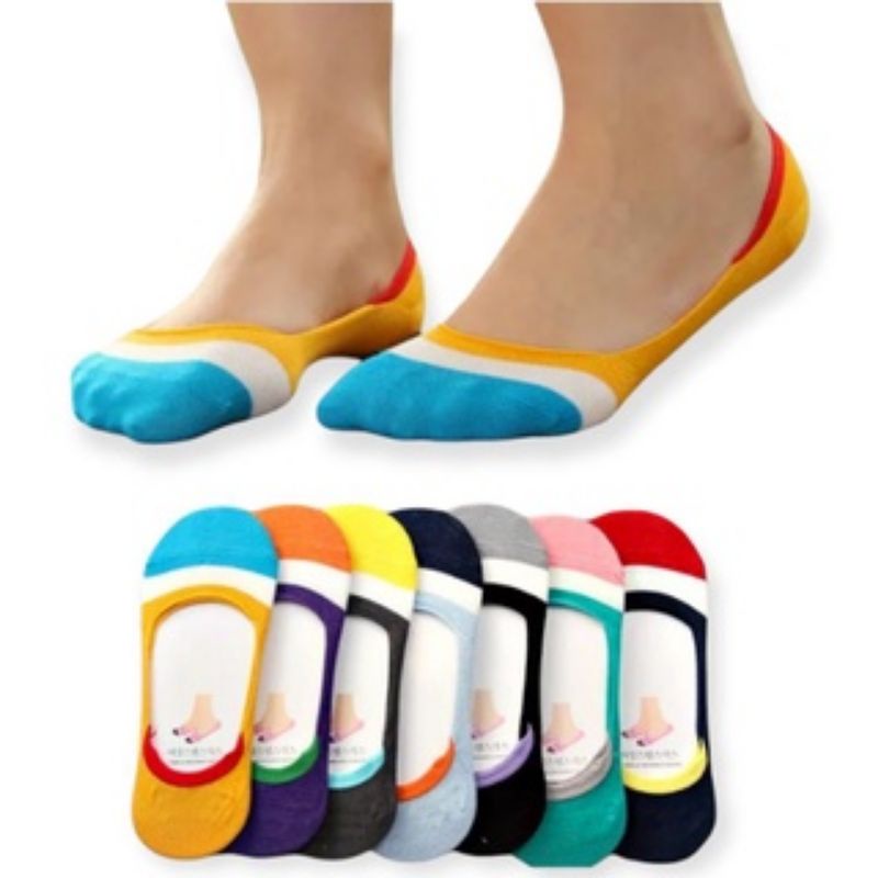 MN Kaos Kaki Balet Pendek Dibawah Semata Kaki Wanita Pria INVISIBLE Hidden SOCK-Motif Garis Cewek