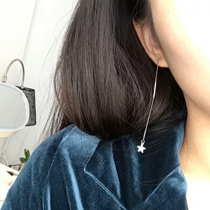 Magic789 Chic S925 Silver Long Chain Star Moon Charm Drop Earrings for Women Girls Ear Jewelry