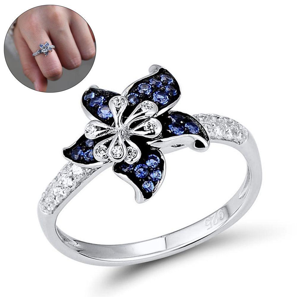 Cincin Bunga LILY Mandala Fashion Hadiah Pesta Pernikahan Berlian Ungu