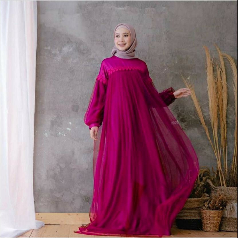 Gamis tile renda brokat tangan balon Nuraini