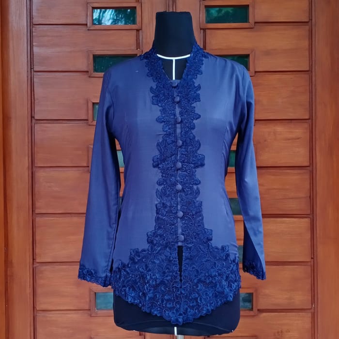 KEBAYA MODERN KATUN TANGN PANJANG KEBAYA ENCIM BORDIR WARNA-SENADA NAVI