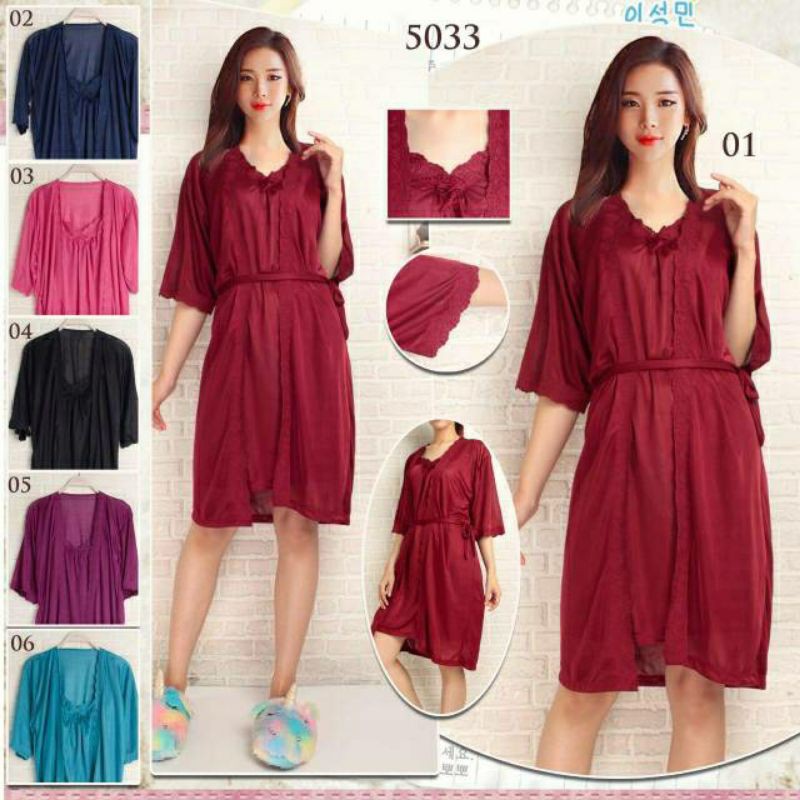Piyama Baju Tidur Wanita Kimono Lingerie 2in1 Trikot Sexy