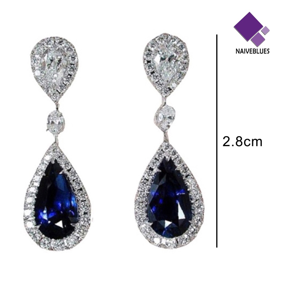 Anting Stud Berlian Imitasi Bentuk Teardrop Bulat Menjuntai Untuk Pesta Pernikahan